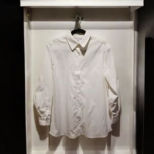 Athleta White Button Down Oversized Shirt Tunic Women's Size S Side Zip Pocket